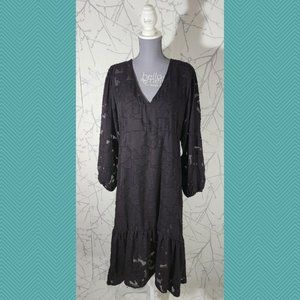 Sun & Shadow Dark Purple Sheer Jacquard Overlay Midi Peplum Dress